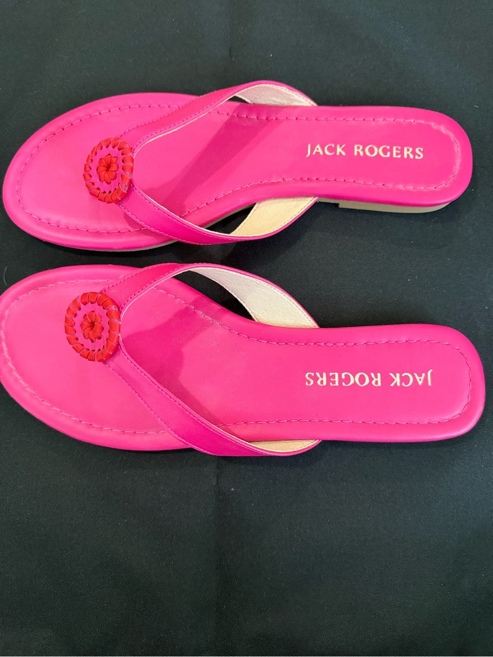 New Jack Rogers Hot Pink Leather Thong Sandals size 10